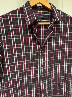 Adam Levine Cotton Plaid Casual Button Down Red Black White Shirt Size Medium